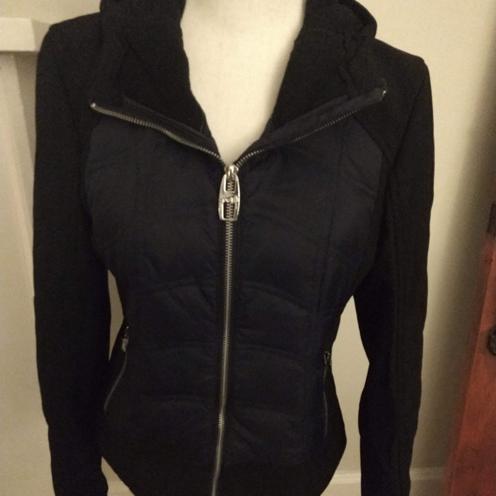 Dark Navy and Black puffer and nylon jacket